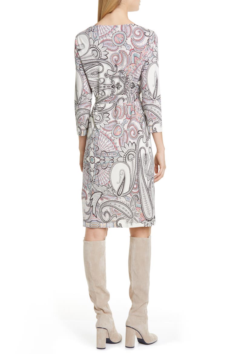 Paisley Print Jersey Dress, Alternate, color, WHITE