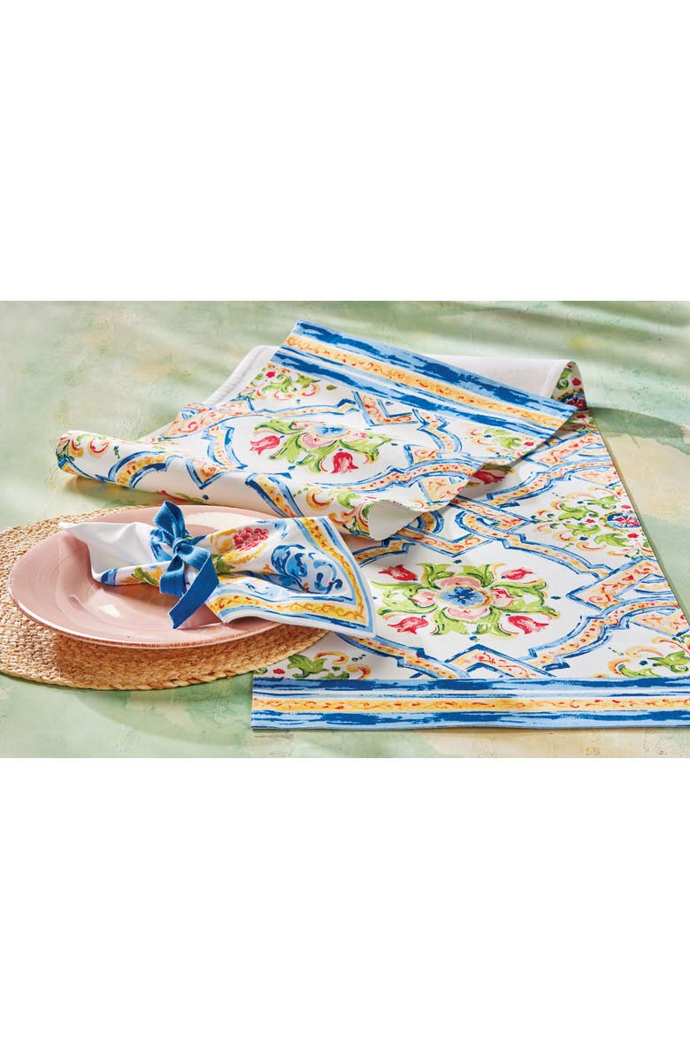 tag Capri Multicolor Cotton Table Runner for Spring and Summer, Alternate, color, White