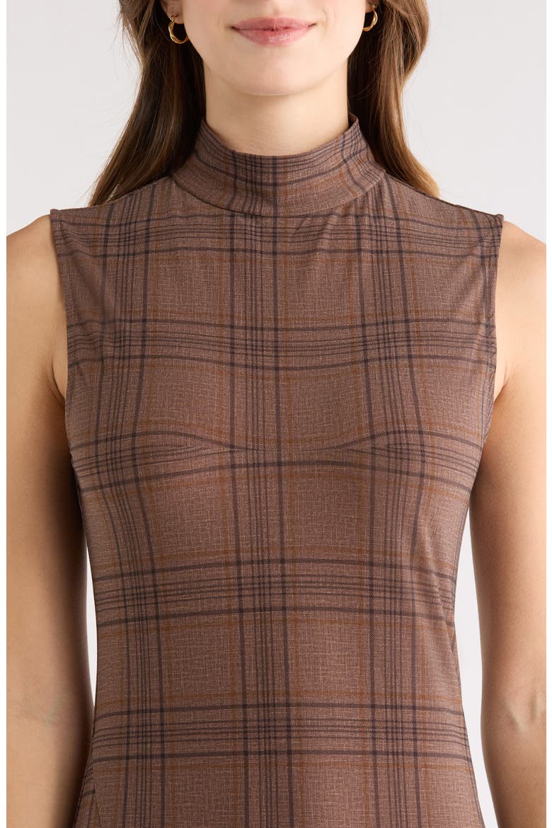 Leigha Plaid Mock Neck Midi Dress, Alternate, color, BROWN PLAID