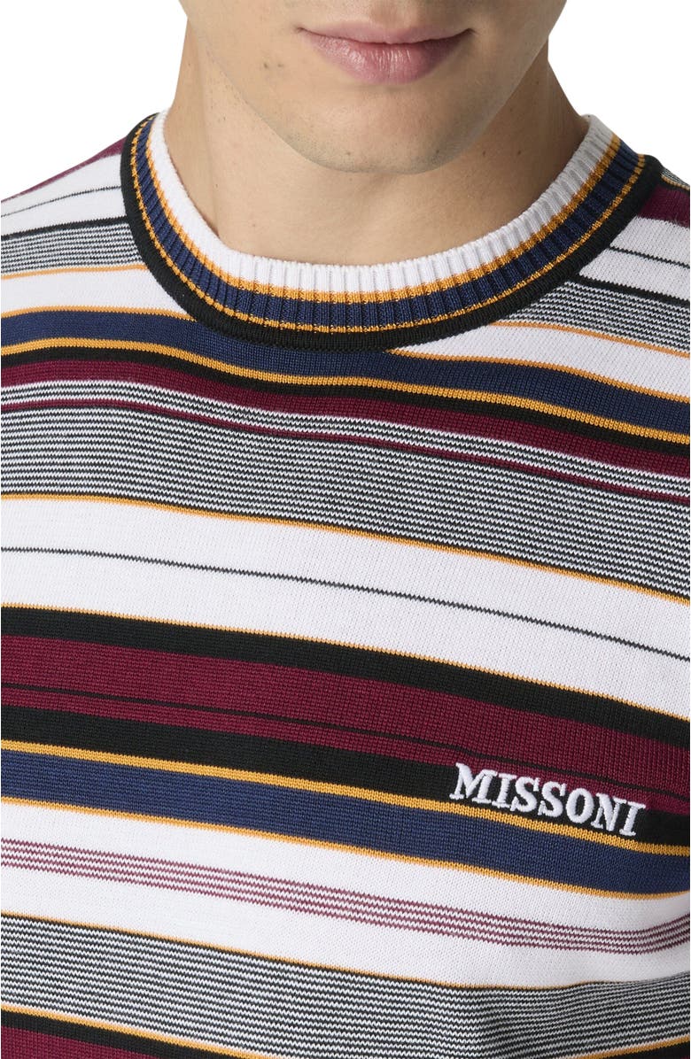 Missoni Striped Crew-neck Cotton T-shirt With Embroidered Logo Lettering, Alternate, color,