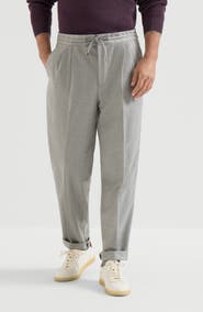 Brunello Cucinelli Virgin wool flannel trousers with drawstring and double pleats