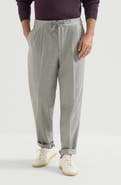 Brunello Cucinelli Virgin wool flannel trousers with drawstring and double pleats
