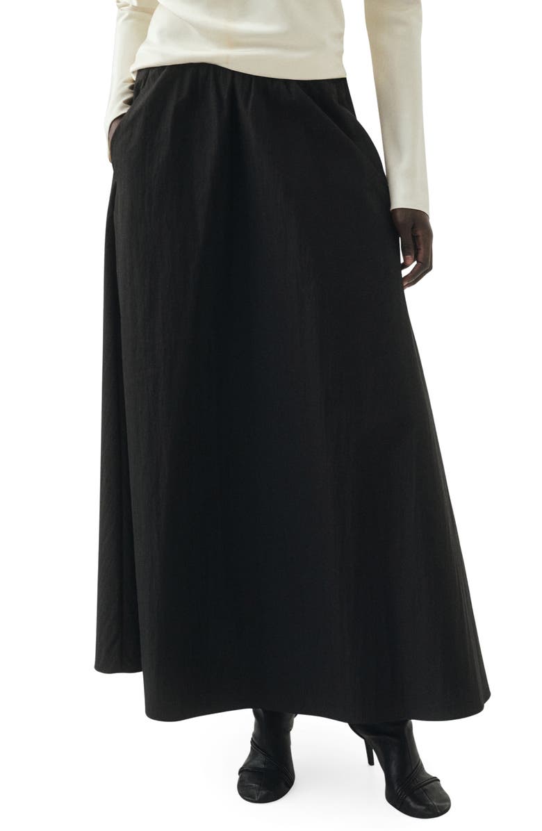 MANGO Selection Flared Cotton Blend Midi Skirt, Main, color, Black