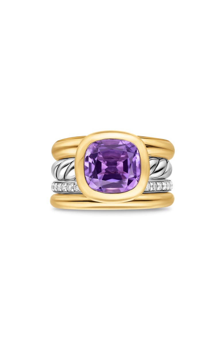 David Yurman DY Mercer<sup>®</sup> Four Row Stone Ring in Sterling Silver with 18K Yellow Gold, Amethyst & Diamonds, 14mm, Main, color, Amethyst