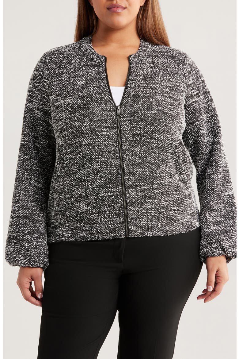 Herringbone Tweed Knit Bomber Jacket, Alternate, color, BLACK MULTI