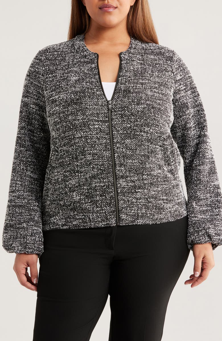 NIC+ZOE Herringbone Tweed Knit Bomber Jacket, Alternate, color,