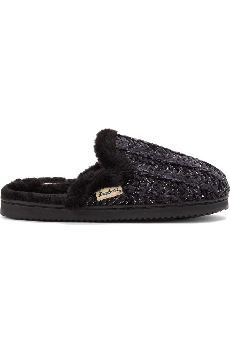 DEARFOAMS Paris Chenille Shaped Tab Scuff Slipper, Alternate, color, Black