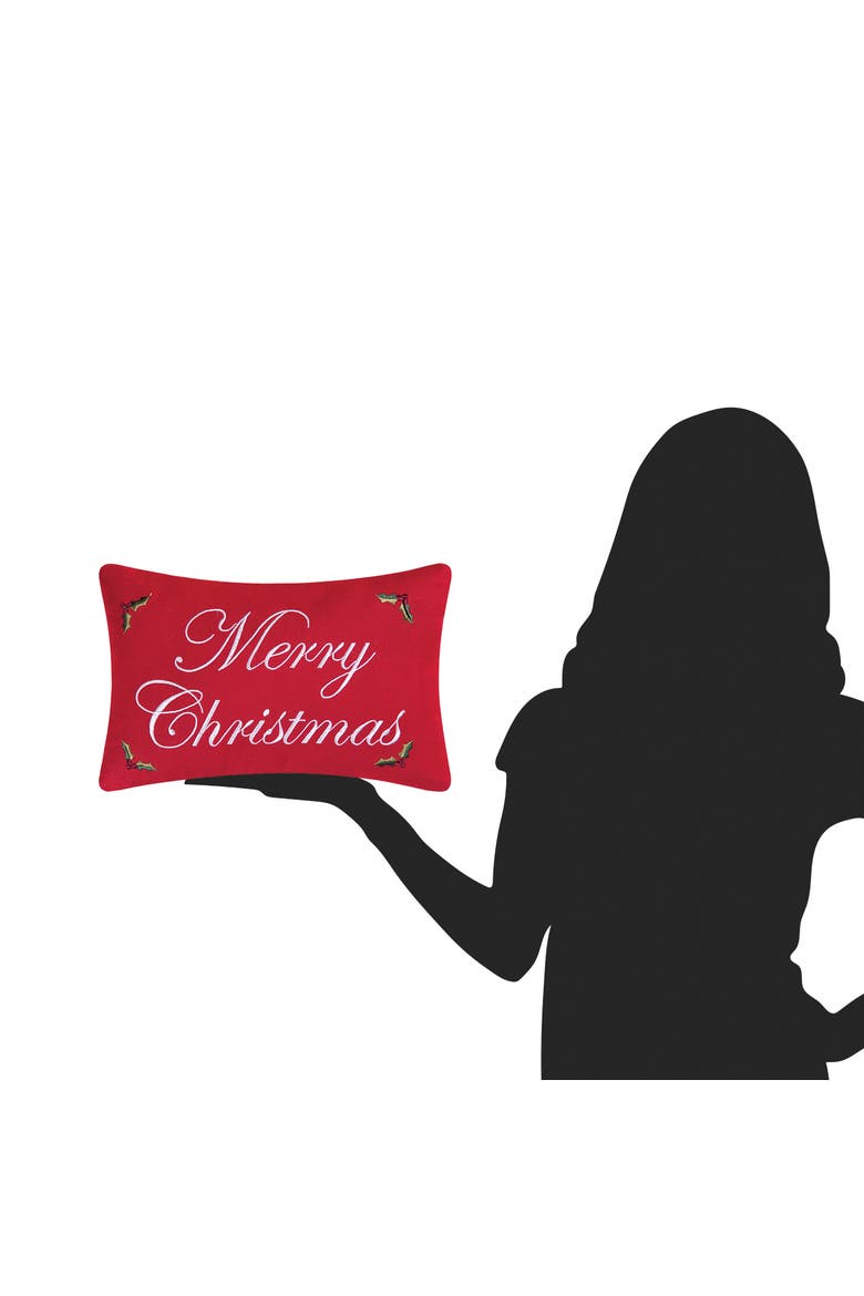 Merry Christmas Embroidered Mini Accent Pillow, 8" x 12", Alternate, color, Red