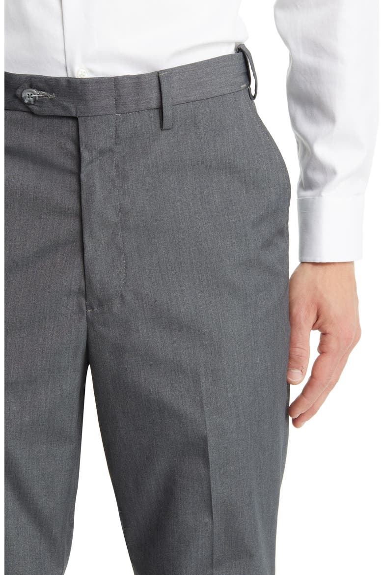 Prim Self Sizer Waist Flat Front Poplin Trousers, Alternate, color, GREY
