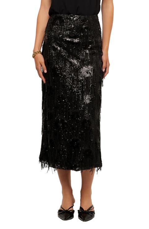 Arden Sequin Fringe Midi Pencil Skirt