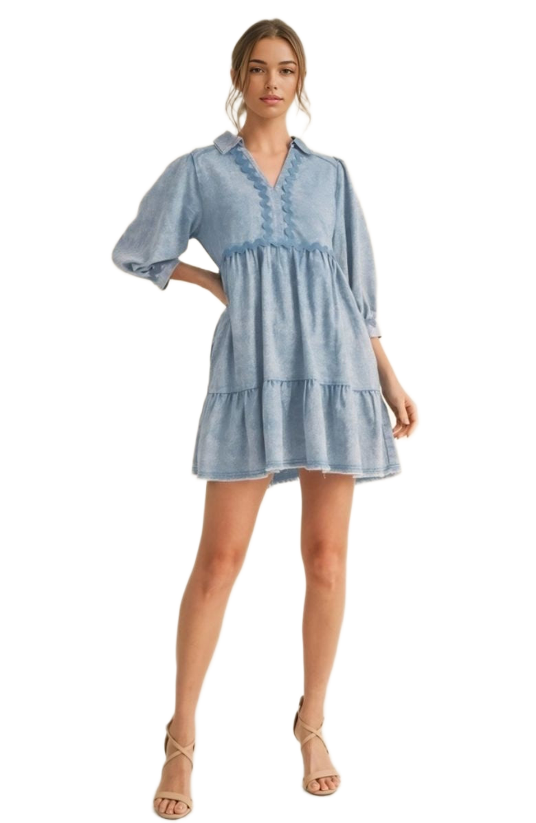 Knit and Lounge Wave Knit Tiered Collared Pocket Mini Dress, Alternate, color, Light Blue