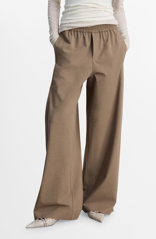 Mango Wide Leg Pull-on Pants In Medium Brown