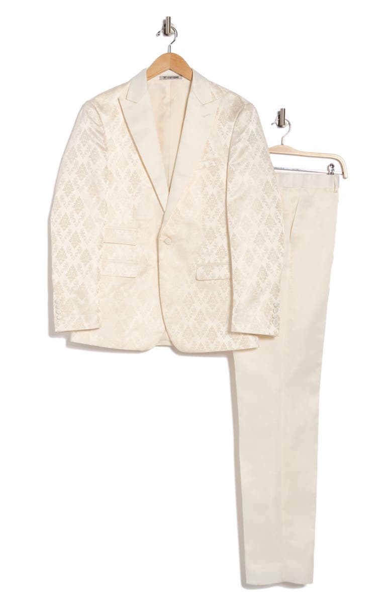 ZEGARIE Stacy Adams Solid Peak Lapel 3-Piece Tuxedo, Alternate, color, Ivory