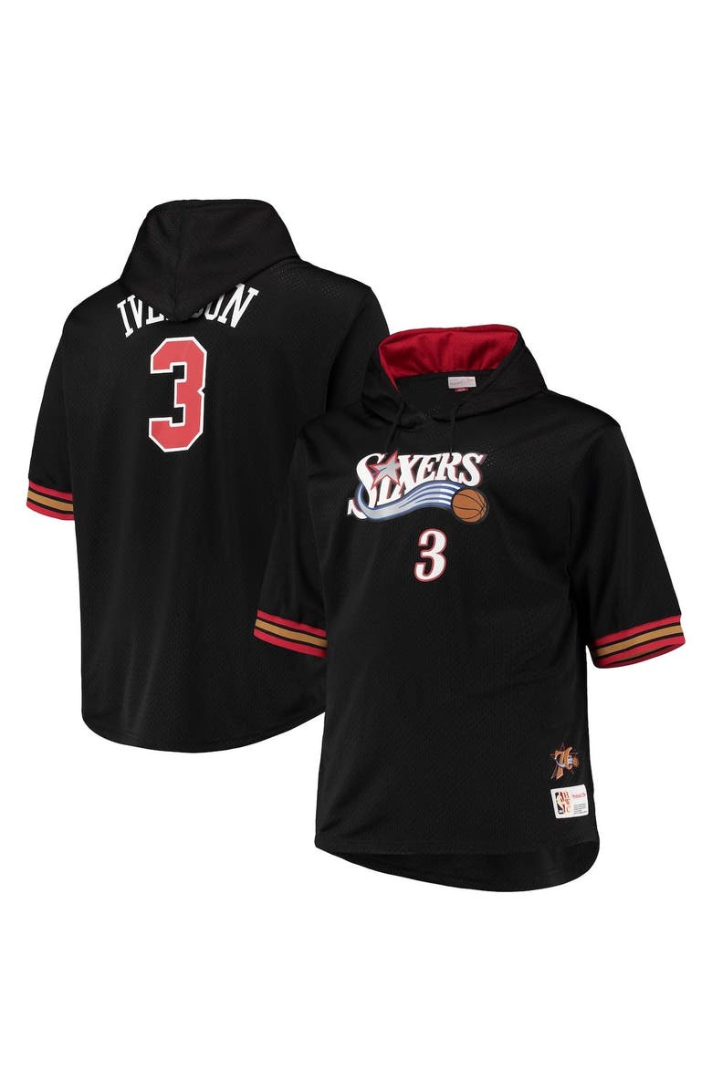 Mitchell & Ness Men's Mitchell & Ness Allen Iverson Black/Red Philadelphia 76ers Big & Tall Name & Number Short Sleeve Hoodie, Main, color, 