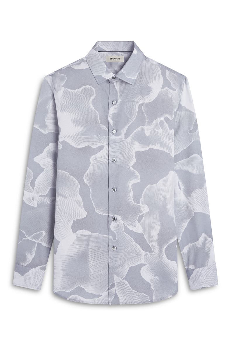 Bugatchi Julian Shaped Fit Abstract Print Button-Up Shirt, Alternate, color, Shark