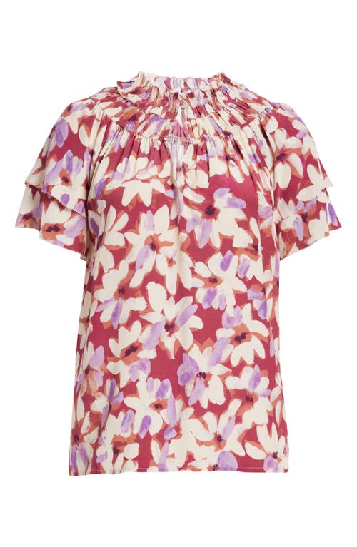 Rails Kamila Printed Split Neck Top In Amaranth