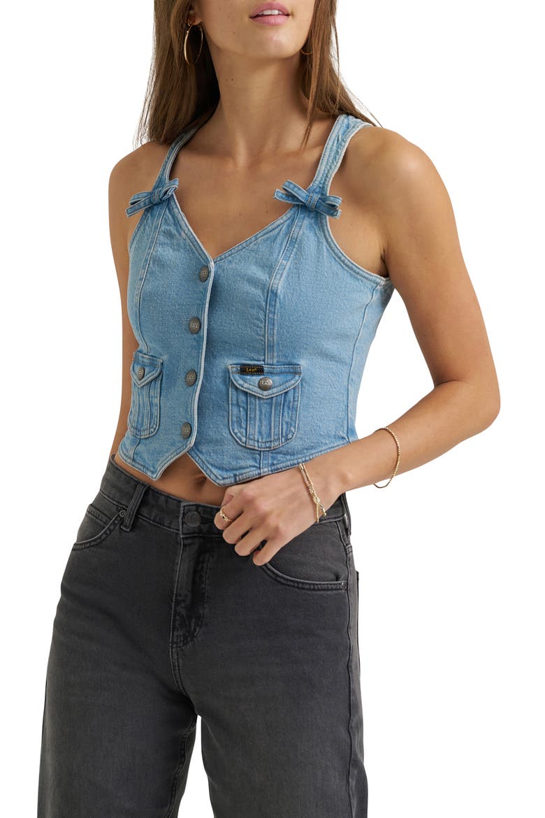 Patch Pocket Denim Vest, Main, color, IN MID AIR