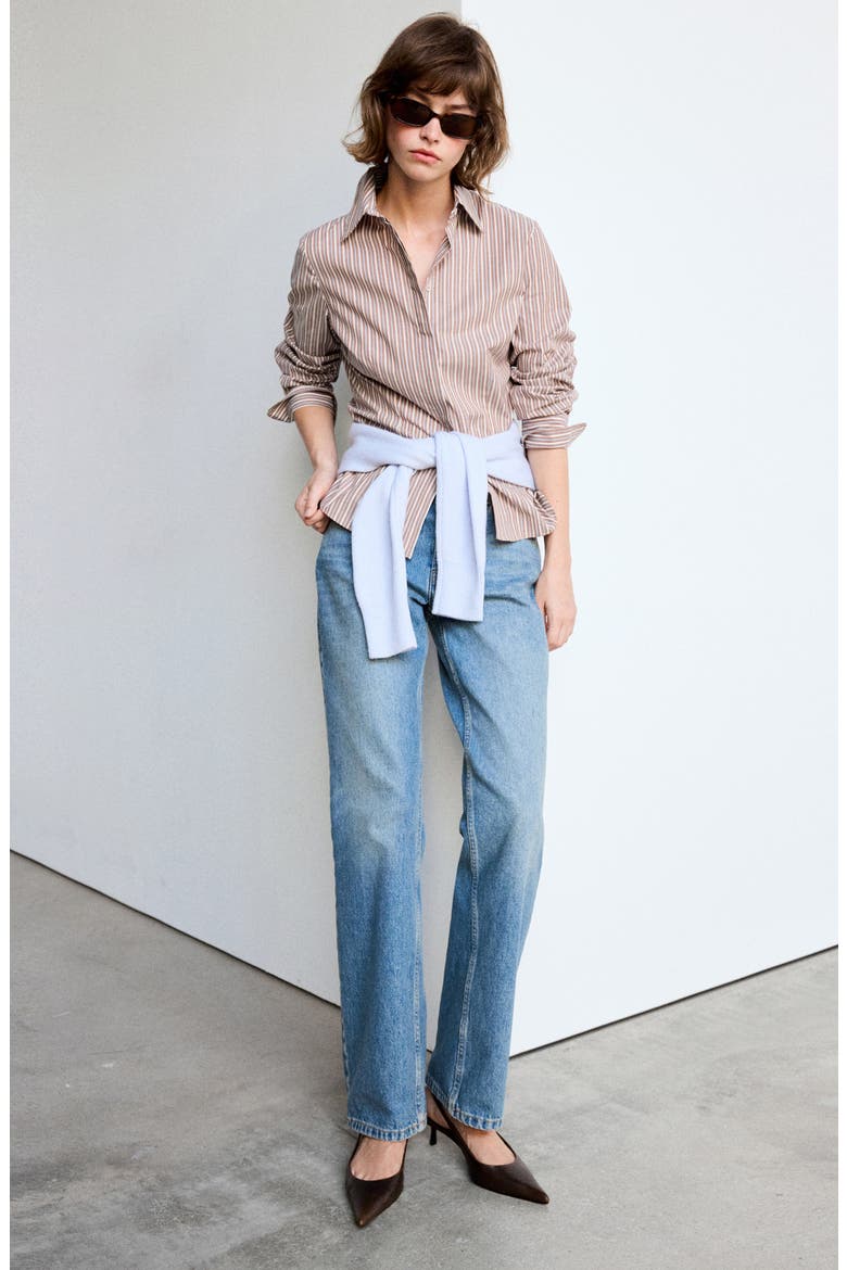 Stretch Cotton Button-Up Shirt, Alternate, color, BROWN