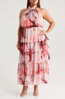 Socialite Metallic Floral Print Halter Dress