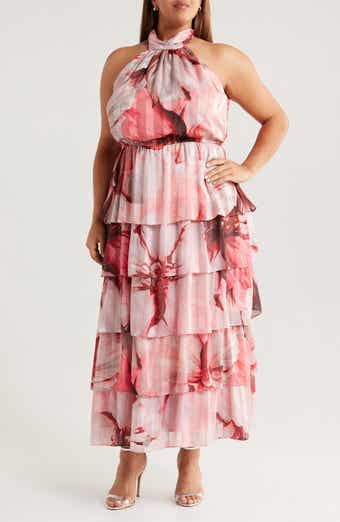 Socialite Metallic Floral Print Halter Dress