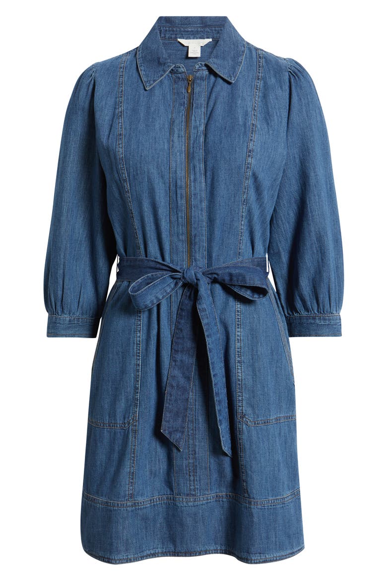 Zip Up Chambray Dress, Alternate, color, DARK WASH