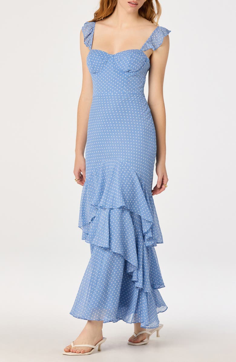 ASTR the Label Alcina Polka Dot Maxi Dress, Alternate, color, Blue White Polkadot