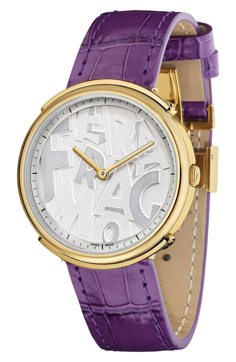 FERRAGAMO Women's Logomania Croc Embossed Leather Strap Quartz Watch, 35mm, Alternate, color, 