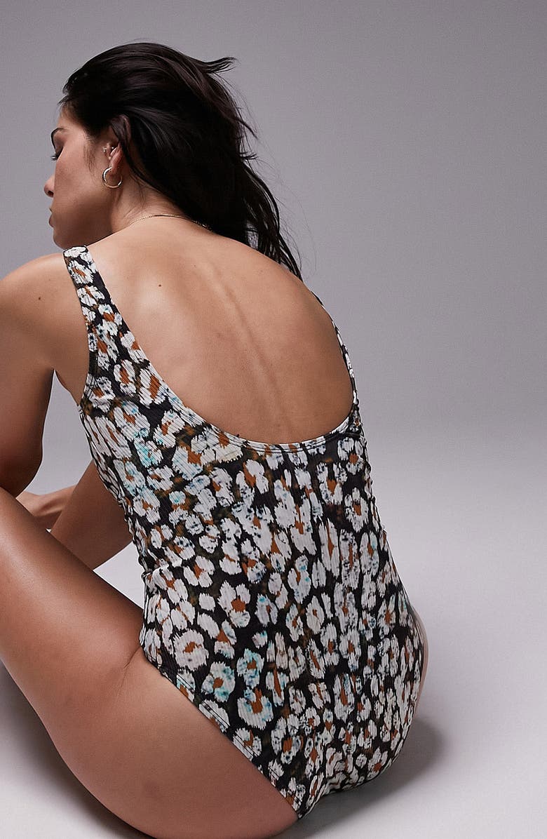 Topshop Leopard Print Ribbed One-Piece Swimsuit, Alternate, color, 