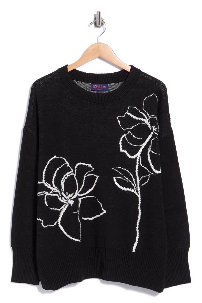 Placed Floral Sweater, Main, color, BLACK