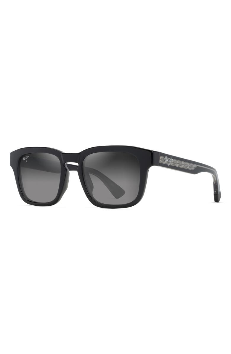 Maui Jim Maluhia 52mm Gradient PolarizedPlus2<sup>®</sup> Square Sunglasses, Alternate, color, Shiny Black W/Trans Light Grey