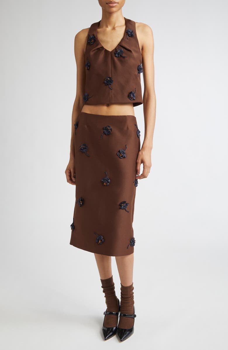 Shushu/Tong Floral Appliqué Tucked Crop Top, Alternate, color, Brown