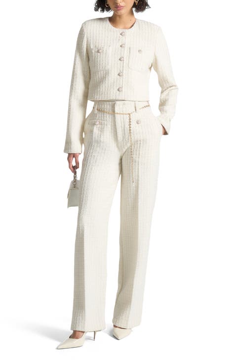Celine Cropped Tweed Jacket with Pearls