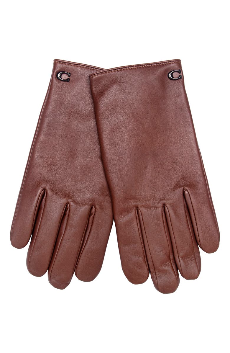 COACH Sculpted C Wool Lined Leather Tech Gloves, Main, color, Dark Saddle