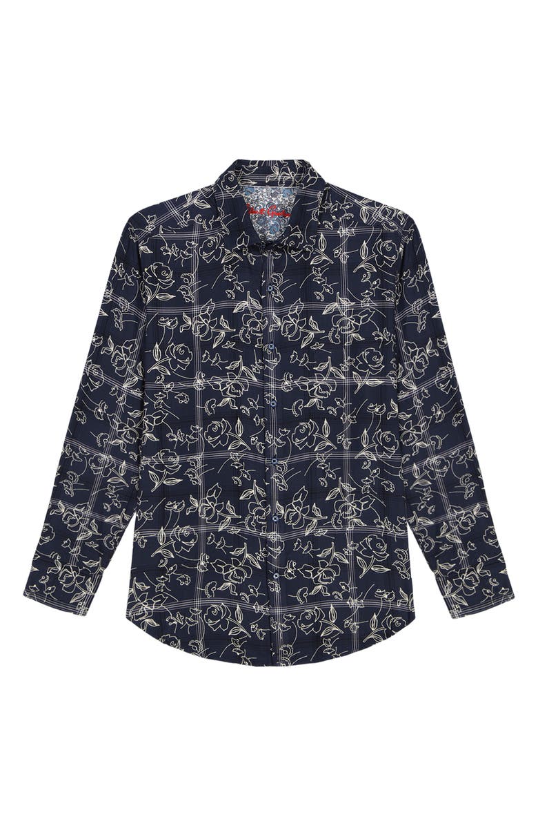 Robert Graham Essex Floral Button-Up Shirt, Alternate, color, Navy