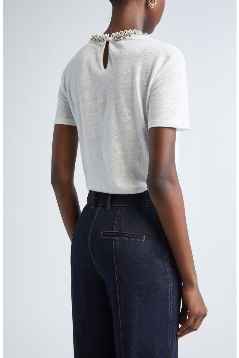 Crystal Embellished Linen T-Shirt, Alternate, color, IVORY