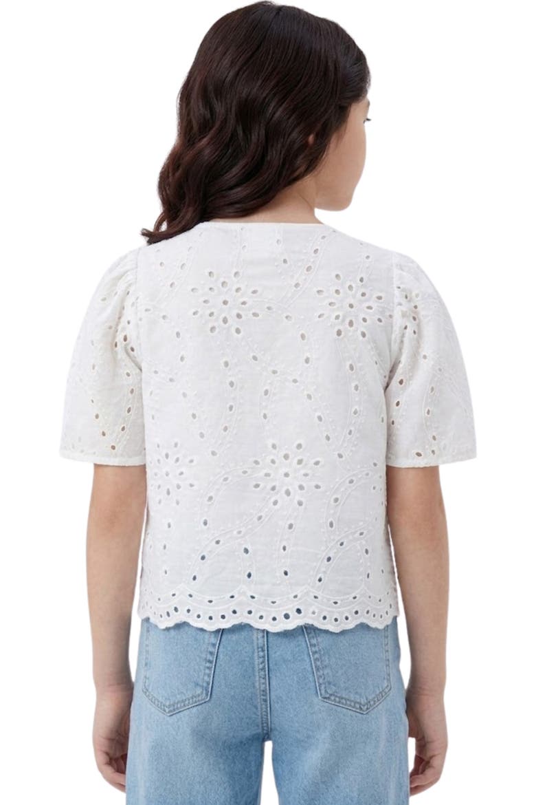 Kids' Floral Bow Front Cotton Broderie Anglaise Top, Alternate, color, OFF WHITE