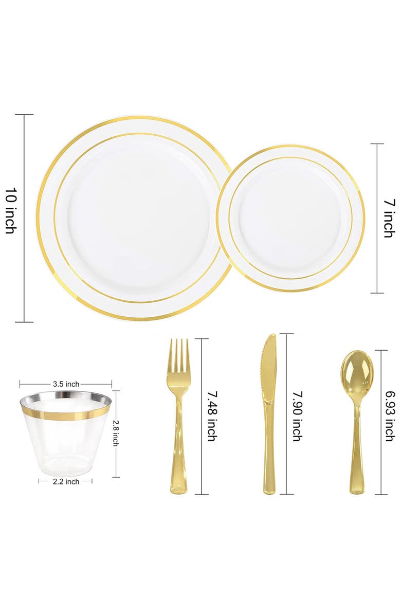 Elama 150 Piece Disposable Plastic Dinnerware Party Set, Alternate, color, Gold