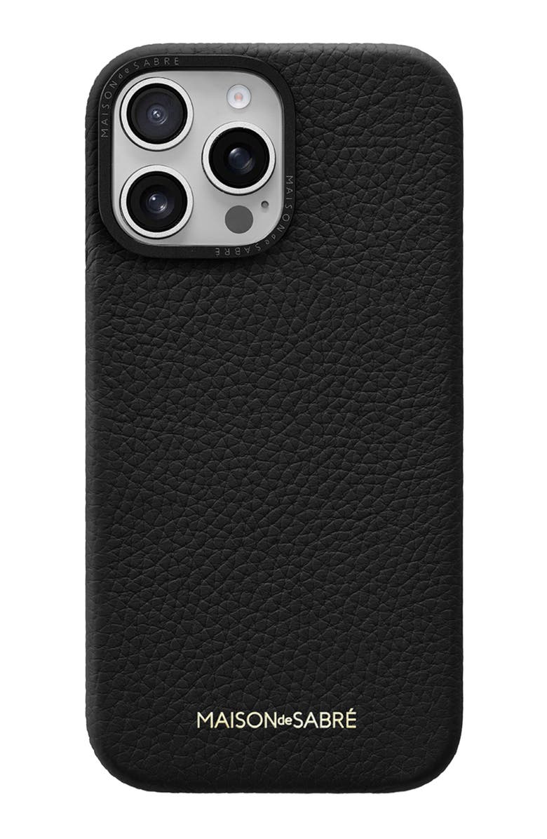 MAISON de SABRÉ Leather Phone Case, Main, color, Black Caviar