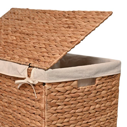 Happimess Sawyer Classic Farmhouse Handwoven Hyacinth 2-section Collapsible Laundry Hamper With Wash In Natural