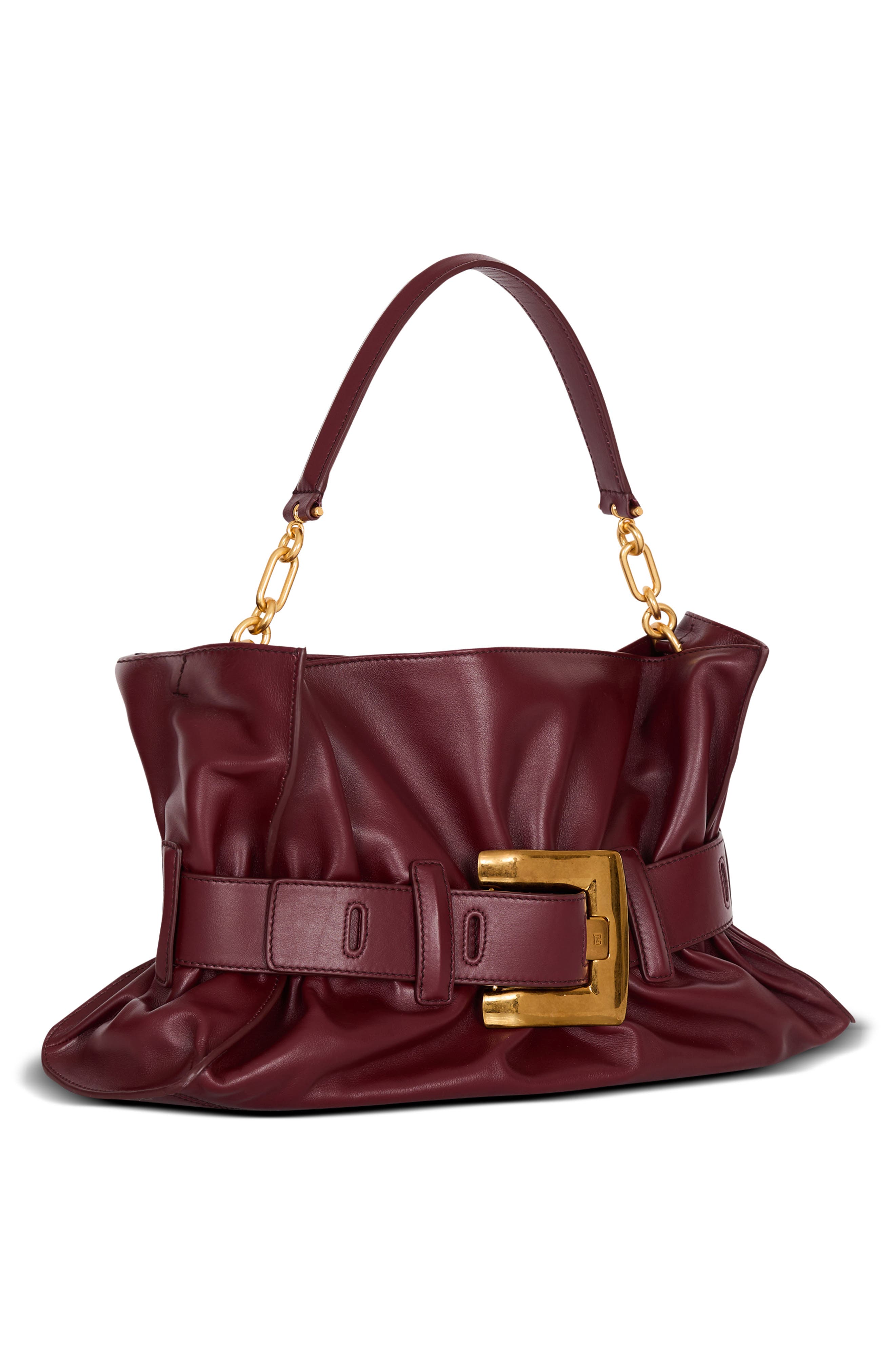 Balmain Medium Anthem Leather Shoulder Bag, Alternate, color, 3Ar Eggplant