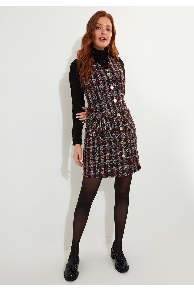 Sleeveless Tweed Dress, Alternate, color, RED PLAID