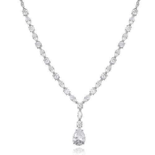 Jessica Simpson Crystal Drop Pendant Necklace In Silver