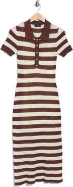 T Tahari Stripe Short Sleeve Polo Midi Dress