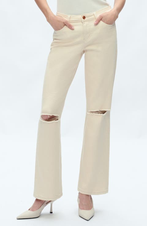 Ripped Straight Leg Jeans (Natural)