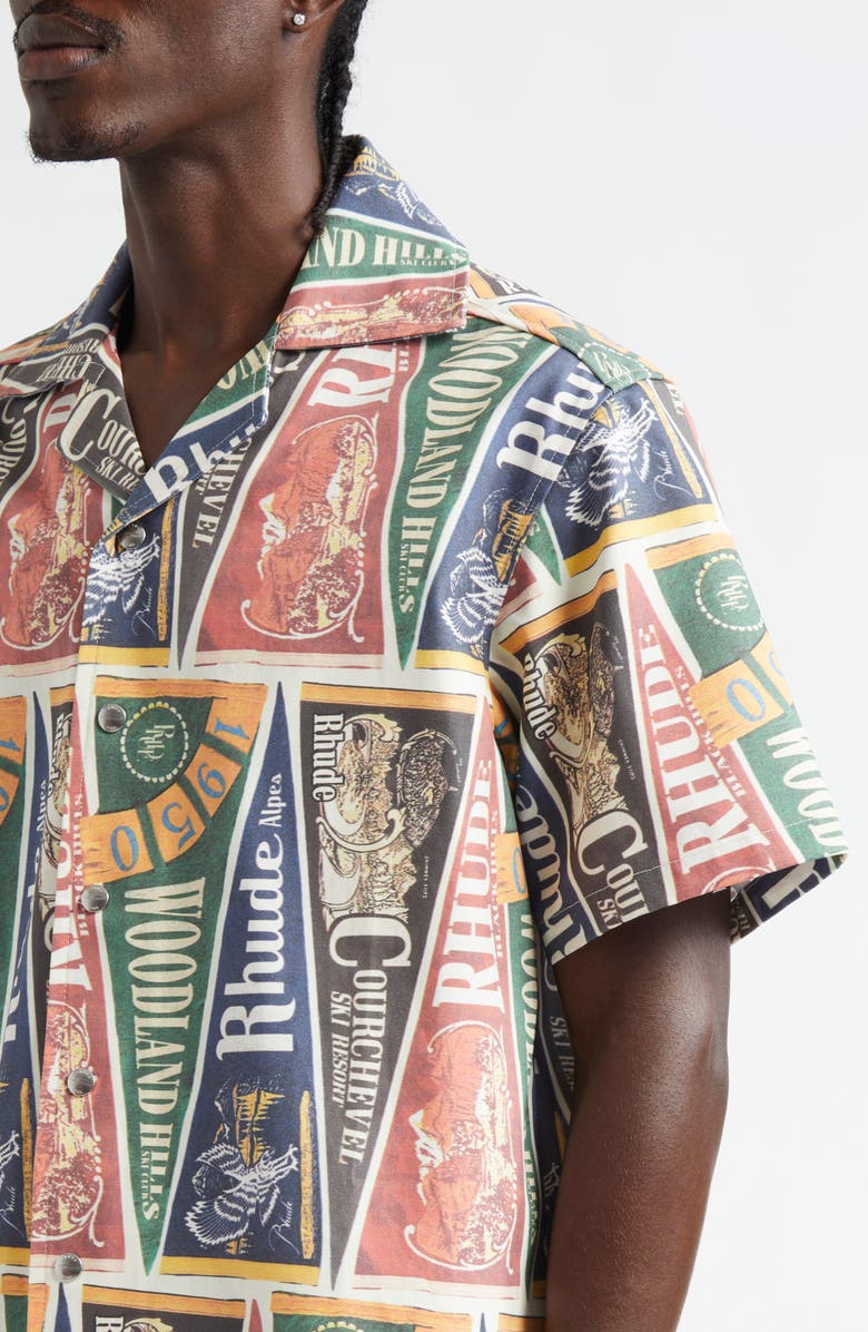 Rhude Collegiate Flag Cotton Snap-Up Shirt, Alternate, color,