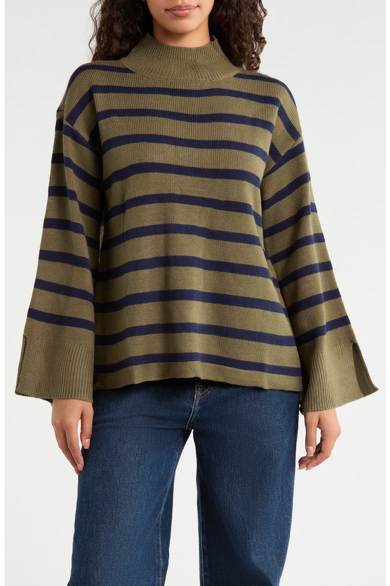Slayder Stripe Mock Neck Sweater, Main, color, OLIVE MULTI