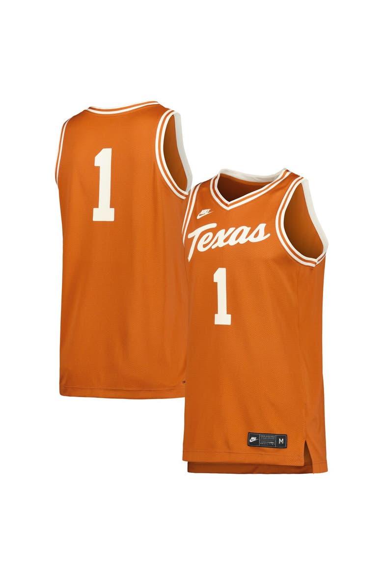 Men's Nike #1 Cream Texas Longhorns Retro Replica Basketball Jersey, Main, color, Burnt Orange