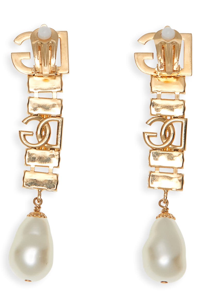 Dolce&Gabbana DG Logo Imitation Pearl & Crystal Drop Earrings, Alternate, color, 