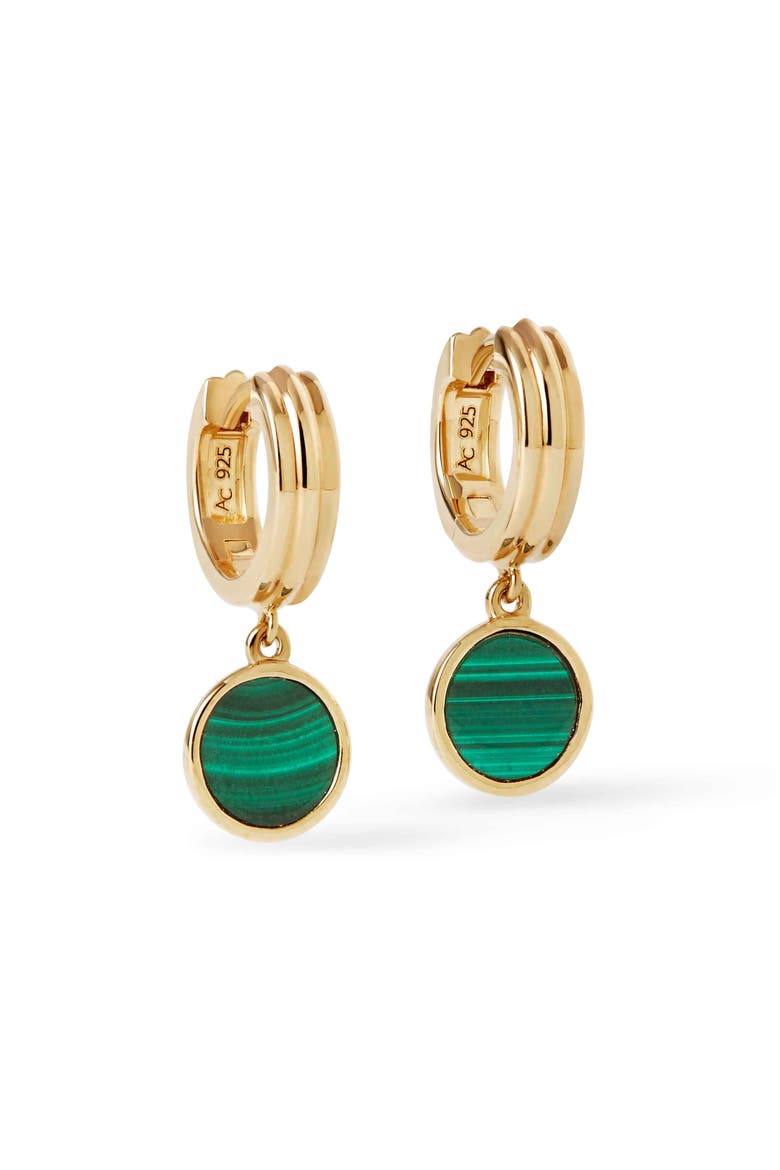 Gold Stilla Malachite Huggie Earrings, Main, color, Malachite