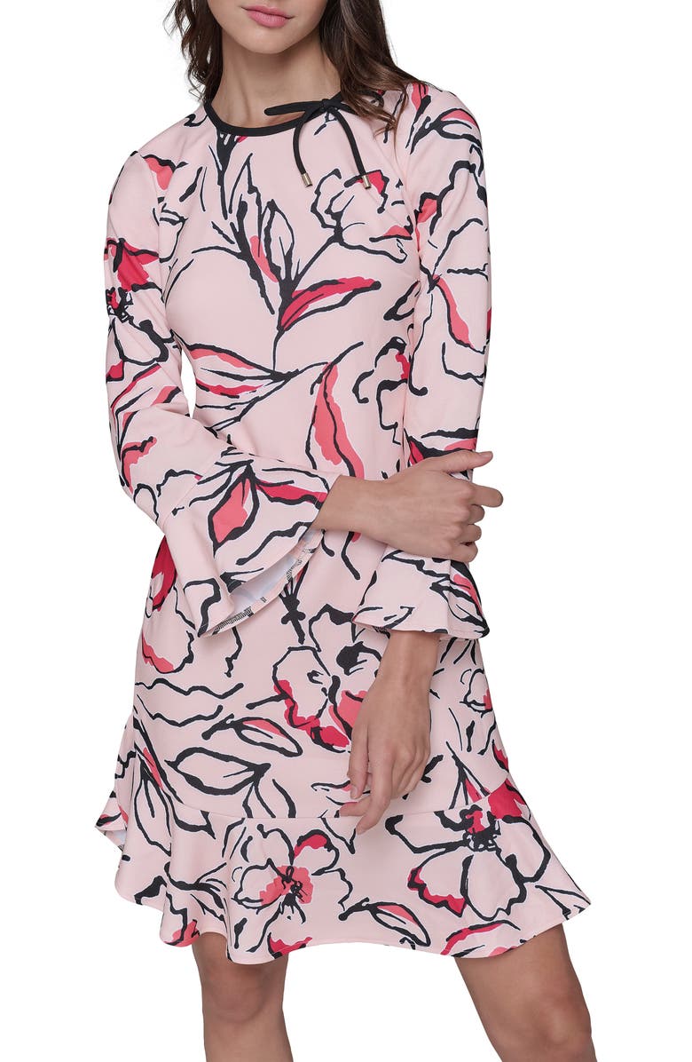 KARL LAGERFELD PARIS Scuba Crepe A-Line Dress, Alternate, color, Pearl Combo